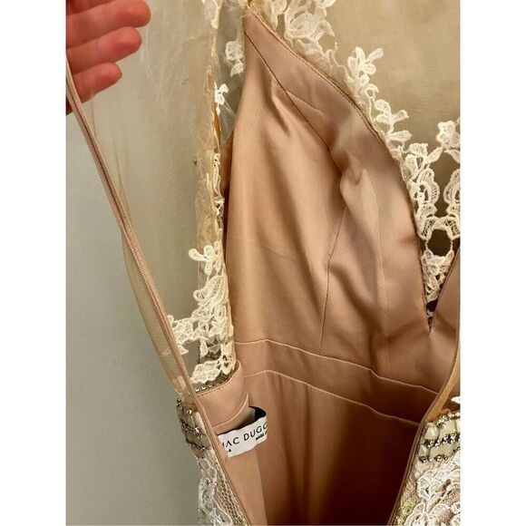 NWOT MAC DUGGAL EMBELLISHED FEATHER CAP SLEEVE ILLUSION NECK TRUMPET GOWN SIZE 4 - Picture 11 of 15